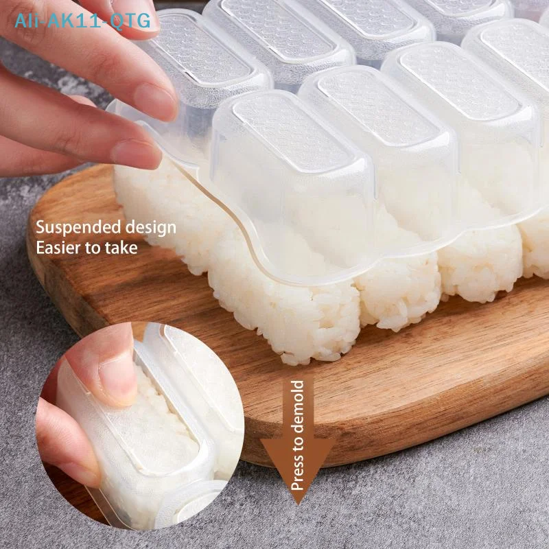 NEW 10 Grids Rice Ball Mold With Rice Spoon Sushi Non-stick Pressure Storage Box Lunch Tool DIY Home Kitchen Clear Onigiri Molds
