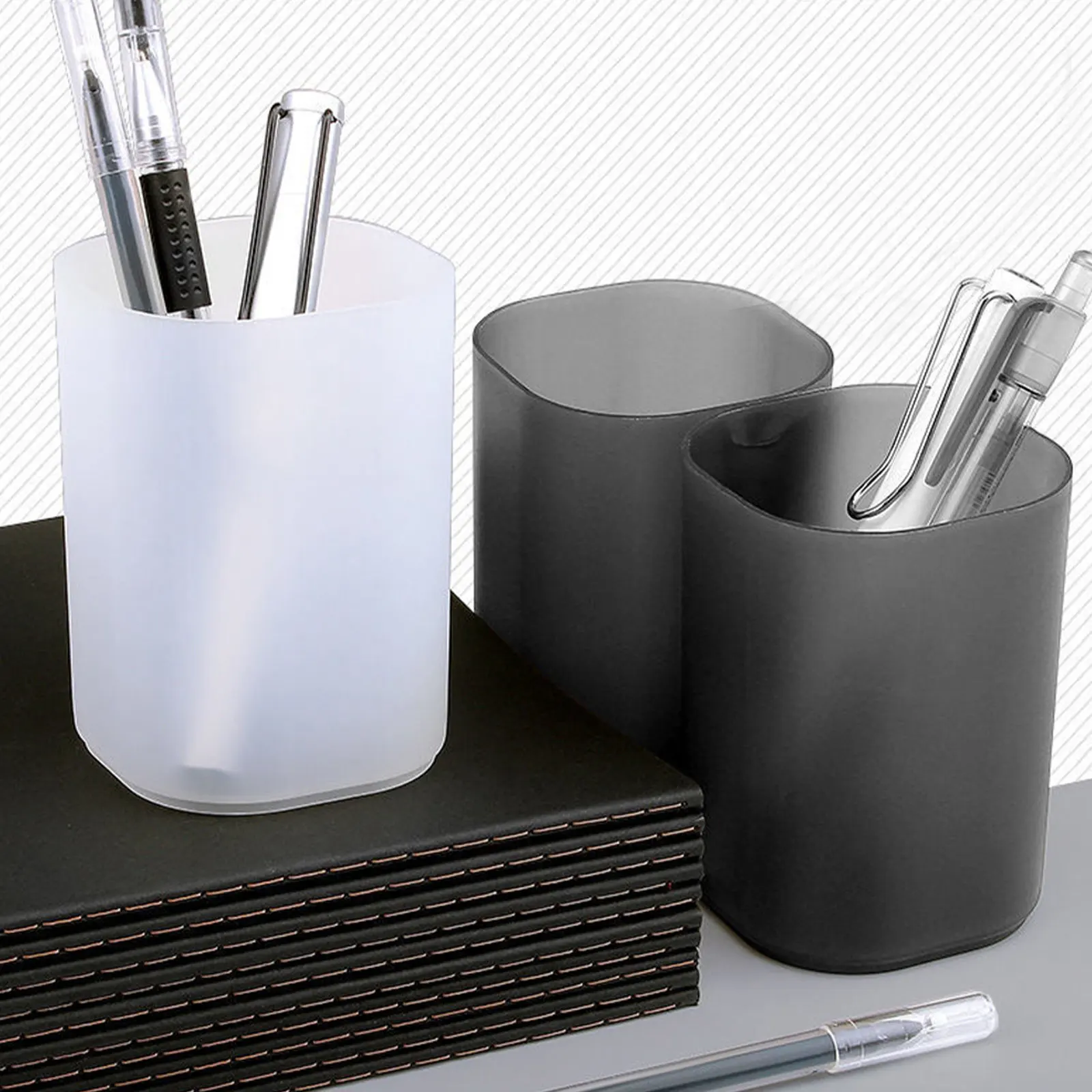 2Pcs Pen Holder for Desk Plastic Pencil Organizer Compact Lightweight Smooth Surface Stationery Container Desktop Bucket Office