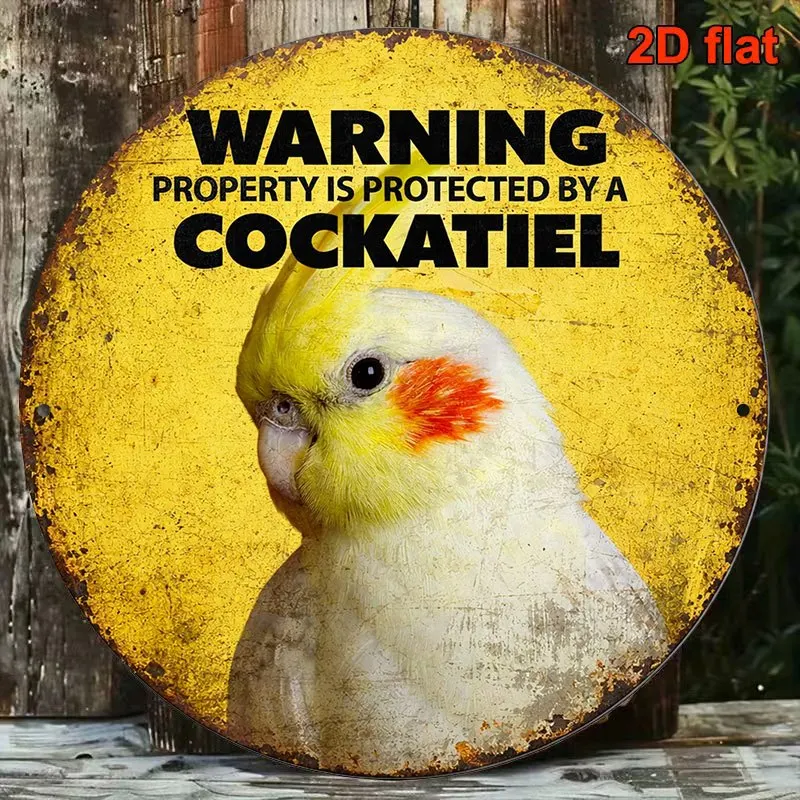 2D Flat, 1pc 2D Flat Wooden Print. Round Sign, Vintage Parrot Plaque, Cockatiel Decorative Sign, Suitable for Yard Decor, Porch
