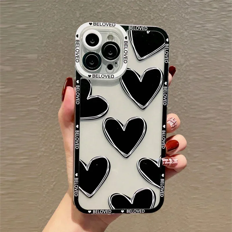 Soft Clear Phone Case For iPhone 16 14 13 15 Pro Max 12 Mini 11 Pro Xs 7 8 Plus SE XR Love Heart Cover Transparent Fundas Shell