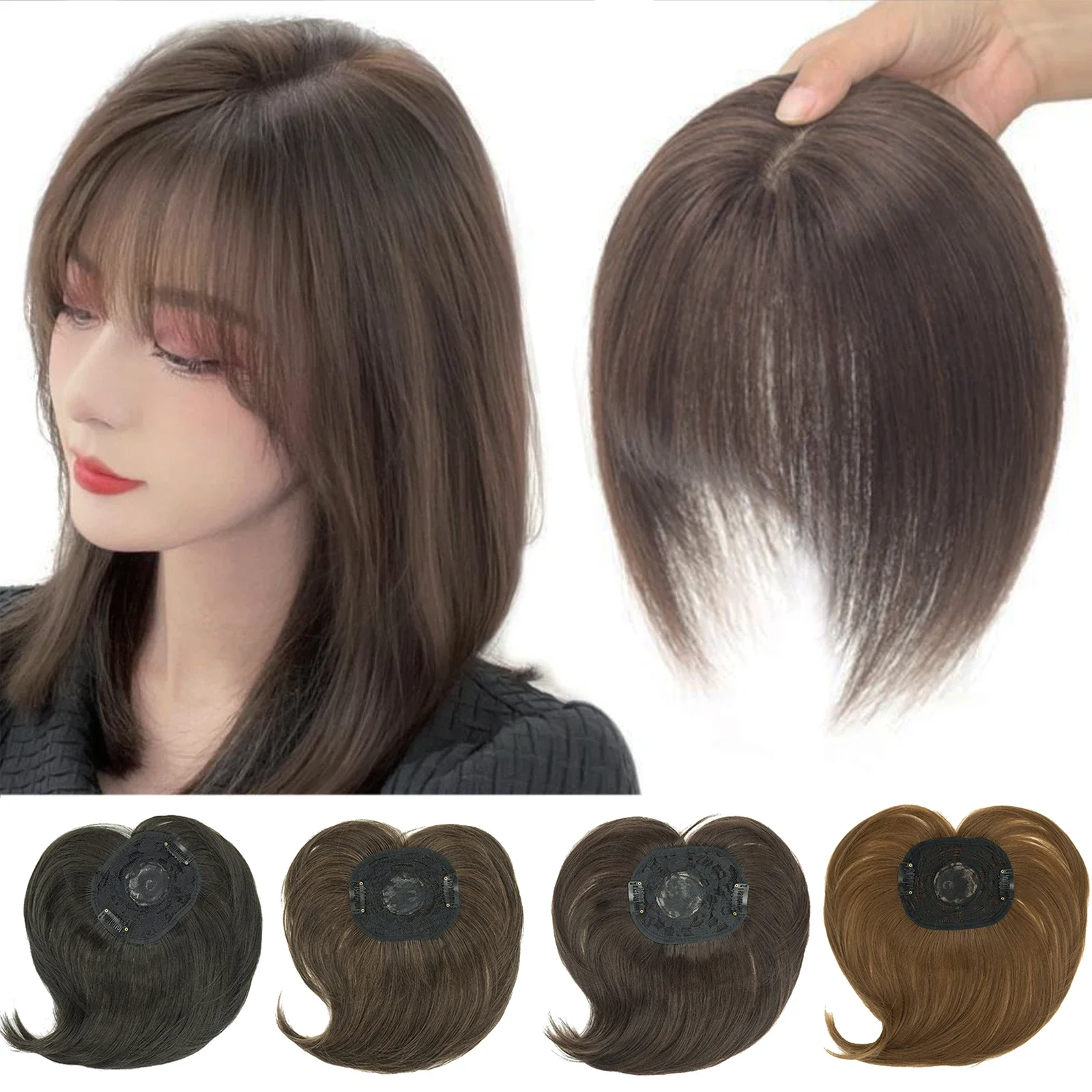 

Soowee Synthetic Hair Topper With Bangs Invisible 3D Hair Toupee Hairpieces Top Hair Closures for Men and Women