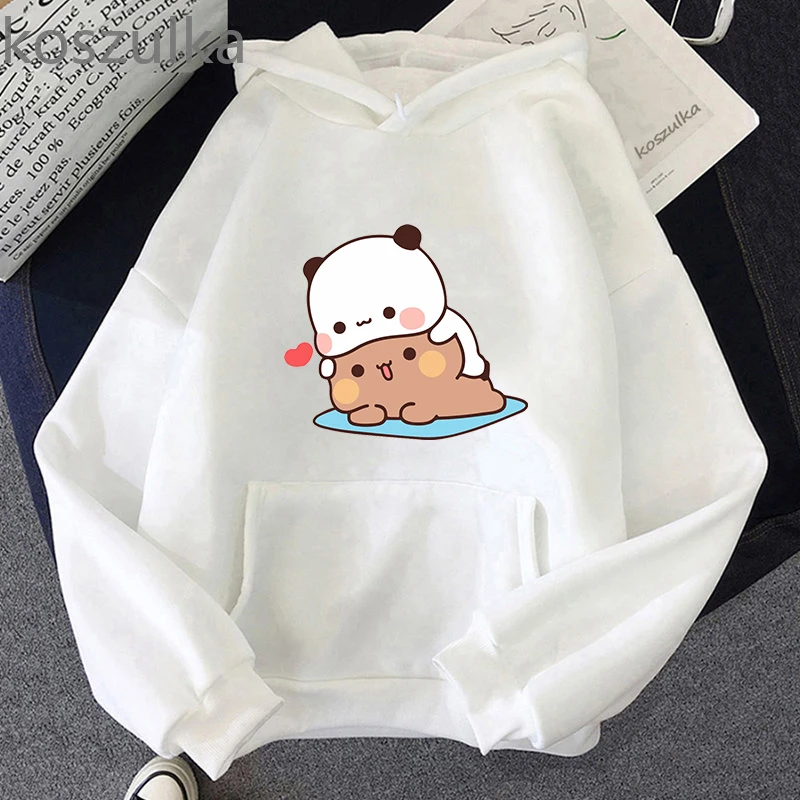 Bubu Dudu hoodie wanita, pakaian jalan Unisex, Hoodie tudung Harajuku gaya Korea cetak beruang Panda untuk perempuan