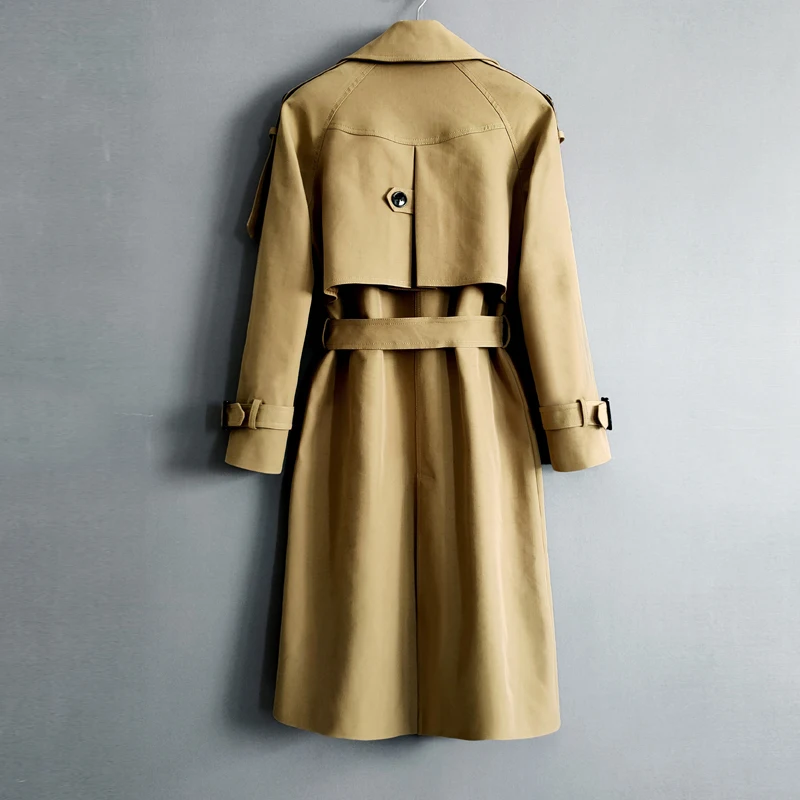 Herbst Vintage Kamel Schwarz Lange Trenchcoat Frauen Hohe Qualität Lose Wasserdichte Mantel Gürtel Zweireiher Windjacke Weibliche