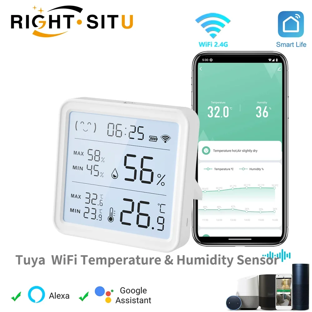 Tuya WiFi Temperature Humidity Sensor For Smart Home Backlight Hygrometer Thermometer Compatible Bluetooth APP Remote Control