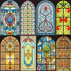 Stained Glass Window Stickers, Privacy Film, Church Style, Static Cling, Decorative Frosted Window Films, Customized Size