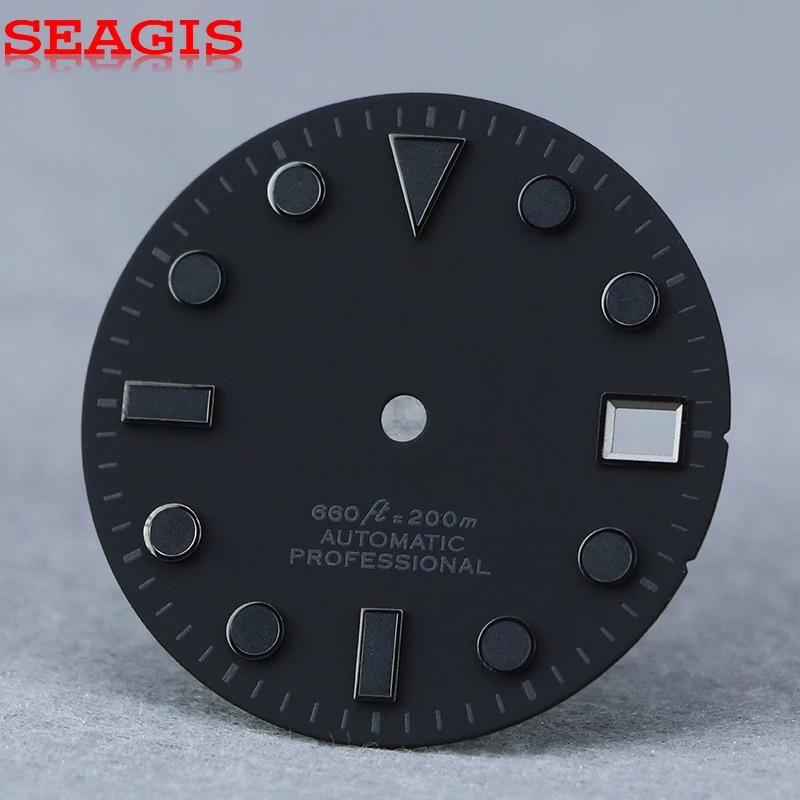 SEAGIS 28.5mm Black Index Dark Green Lume NH35 DIAL Matt Black Dial For Skx007 No Logo