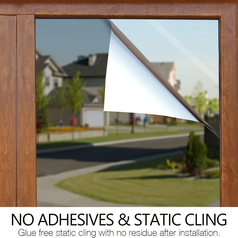 Window Privacy Film One-Way Mirror Tint Removable Reflective Heat Blocking Anti Glass Door Covering for Home Office Black Silver