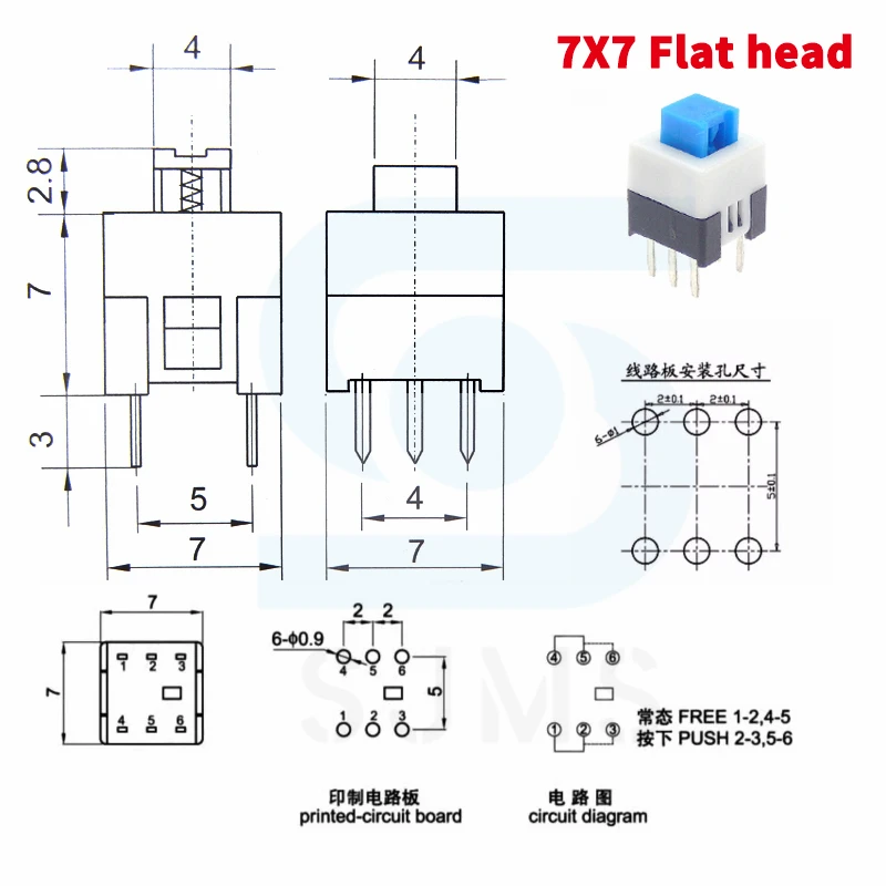 10 Stück 5,8 x 5,8 7 x 7 8 x 8 8,5 x 8,5 mm nicht selbstsichernder/selbstsichernder Schalter/Unlock Push 6 Pin Tactile Power Micro Button Switches – Detail 7
