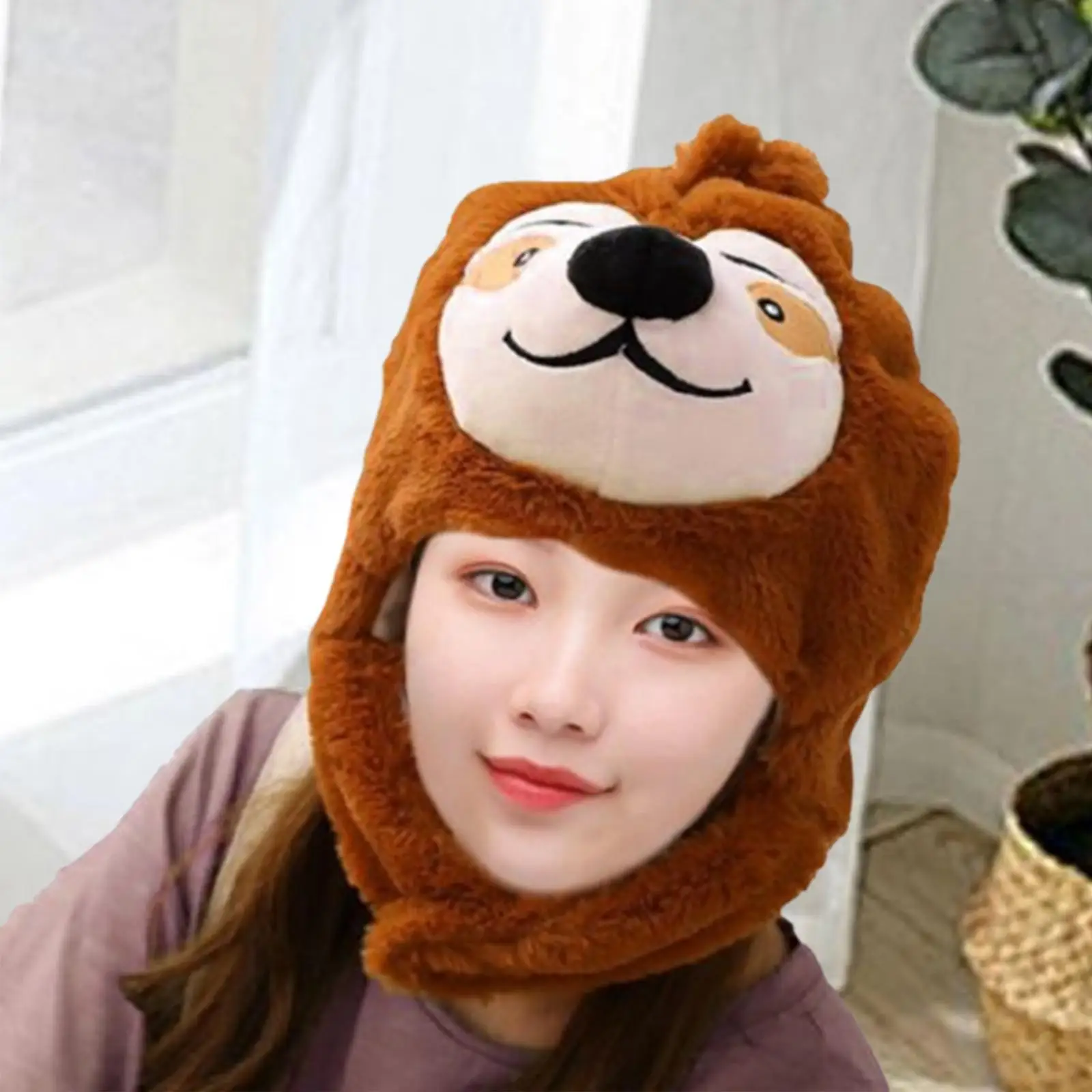 Plush Animal Hat Lovely Head Cover Winter Warm Hat Headwear for Cosplay Halloween Animal Themed Party Fancy Dress Photo Props