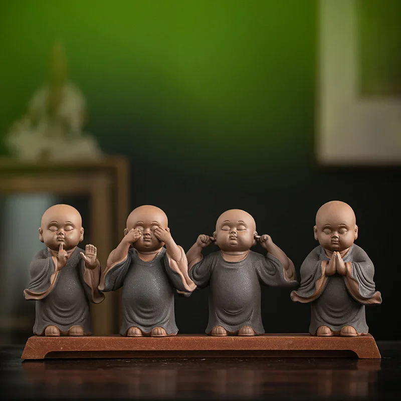 Purple Sand Boutique Four No Small Monks Zen Tea Pet Decoration Home and Desktop Decoration