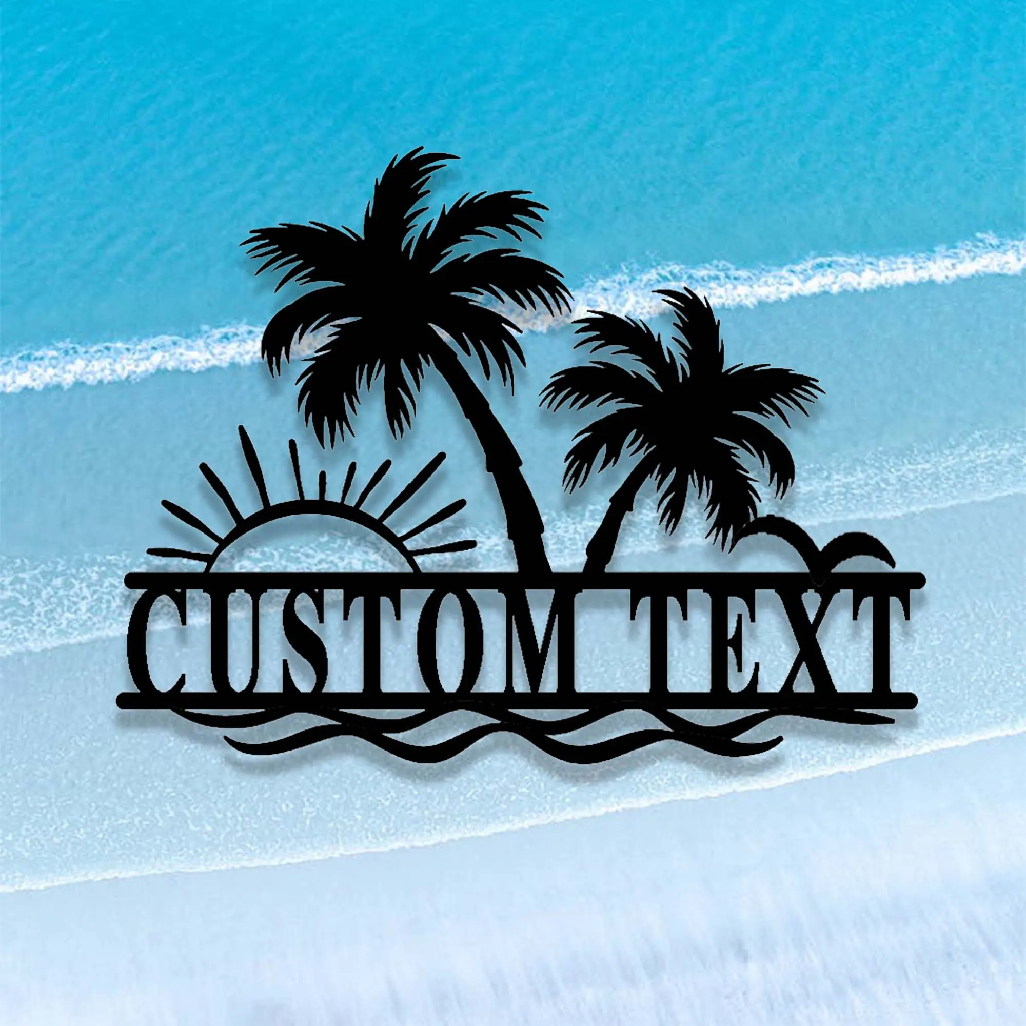Custom Palm Trees Beach House Metal Sign,Family Beach House Wall Art,Personalized Sunshine Palm Tree