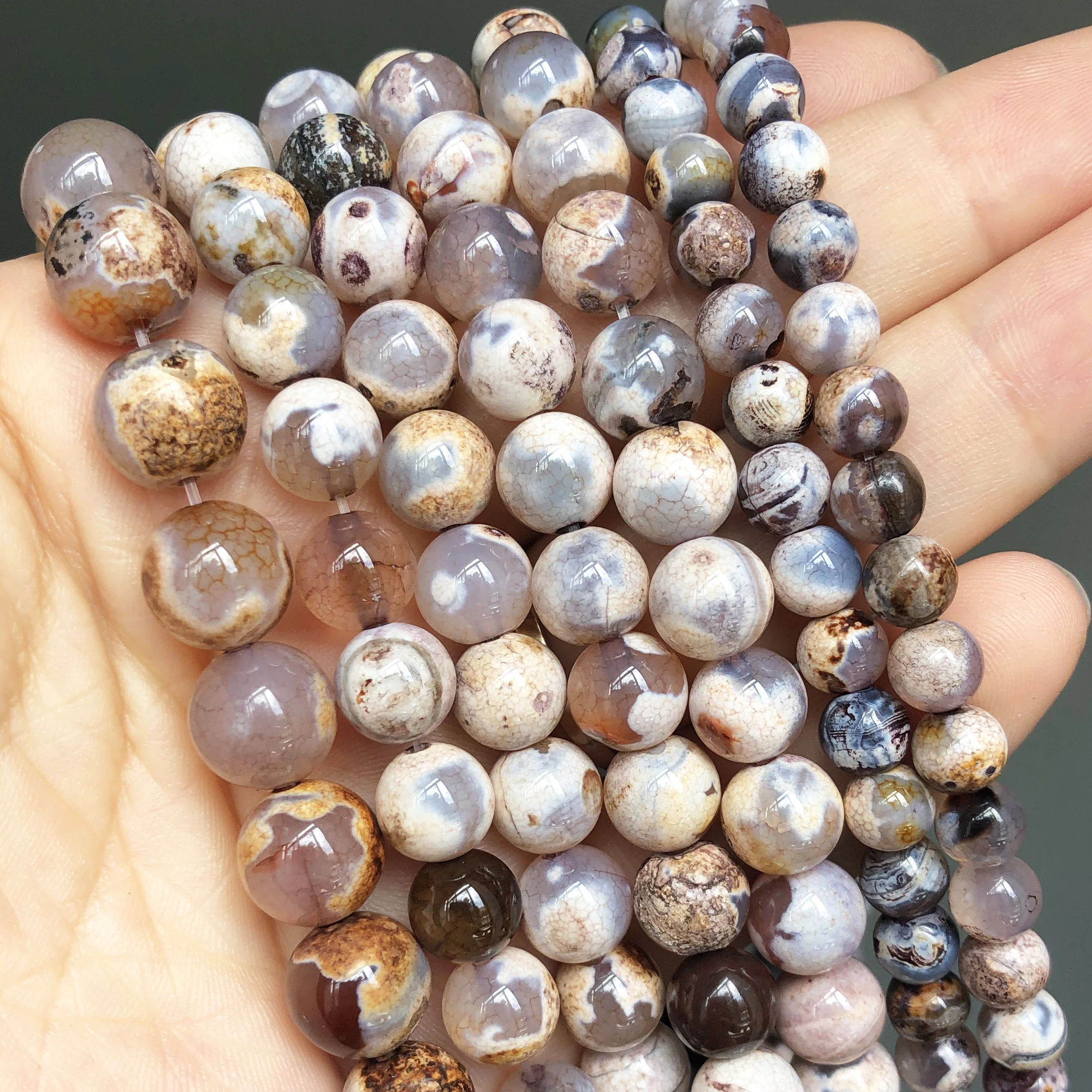 Natural Fire Dragon Veins Agates Stone Multicolor Cracked Loose Round Beads for Jewelry Making Diy Bracelet Accessories 15\'\'