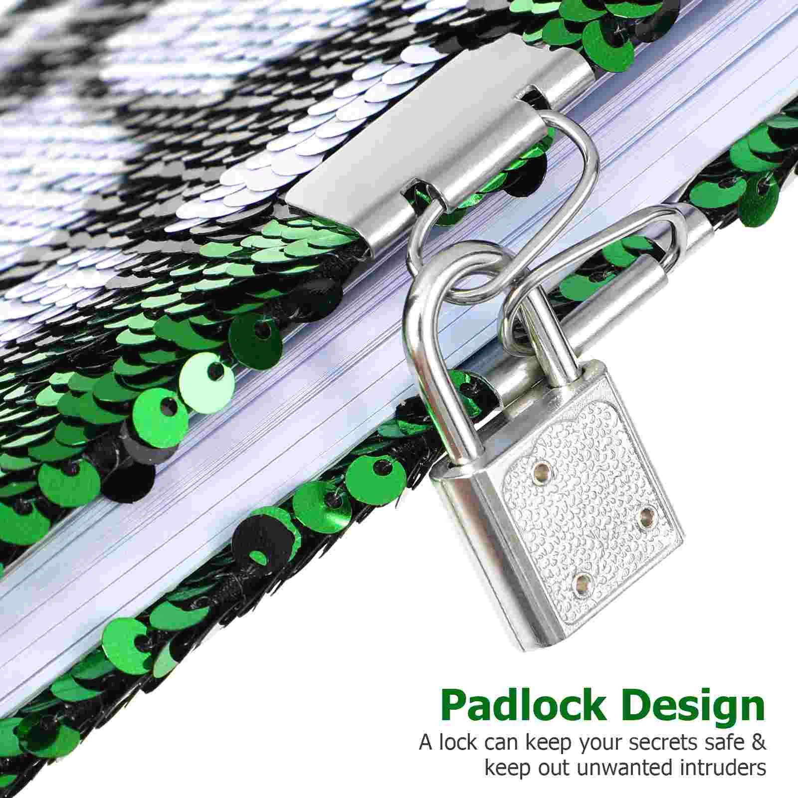 Football Pattern Sequin Journal Notebook Writing Notebook Planner Personal Diary Organizer with Lock (Green)