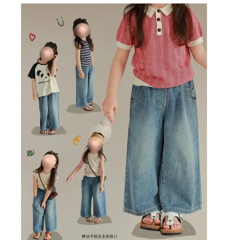 RAISE Kids Girls Jeans 2026 Autumn 4-8Yrs Girls Denim Pants Loose Casual Elastic Waist Water Wash Children Girls Straight Pants