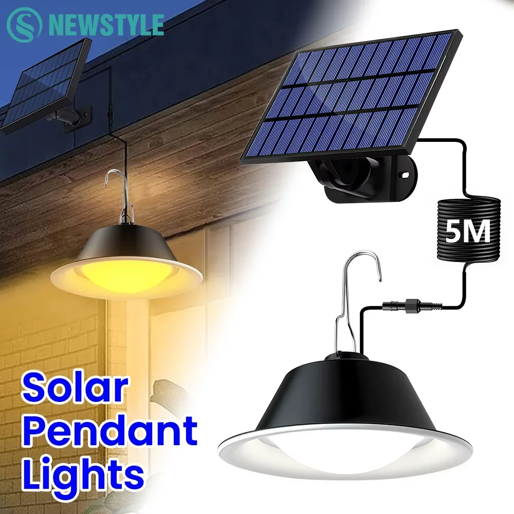 Solar Pendant Light Outdoor IP65 Waterproof 3600mAh 70LED Solar Powered Timer Lighting 5 Dimmable Hanging Light For Barn Gazebo