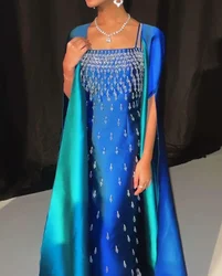 Customized 2024 Luxury Saudi Arabia Formal Women's Prom Dress Luxury Evening Dresses Crystal Spaghetti Straps With Jacket Blue P