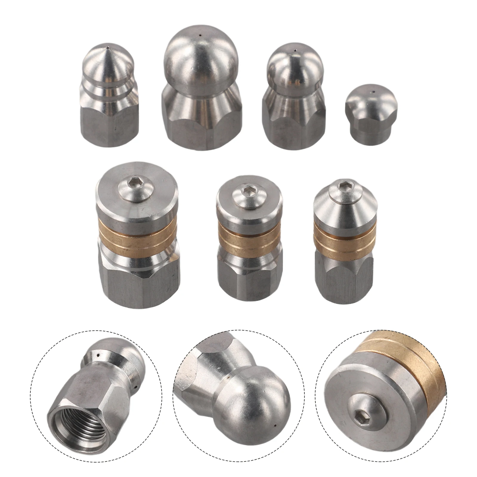 

4000 PSI Nozzle Pressure Washer Nozzle For Cleaning Stubborn Stains Rotating Button Nose Nozzle Seven-Piece Set Wear Resistant