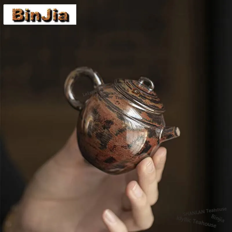 Antique Imitates Lacquer Teapot Luxury Rust Red Glaze Ceramic Pot Tea Making Kettle With Strainer Drinkware Supplies Ornaments