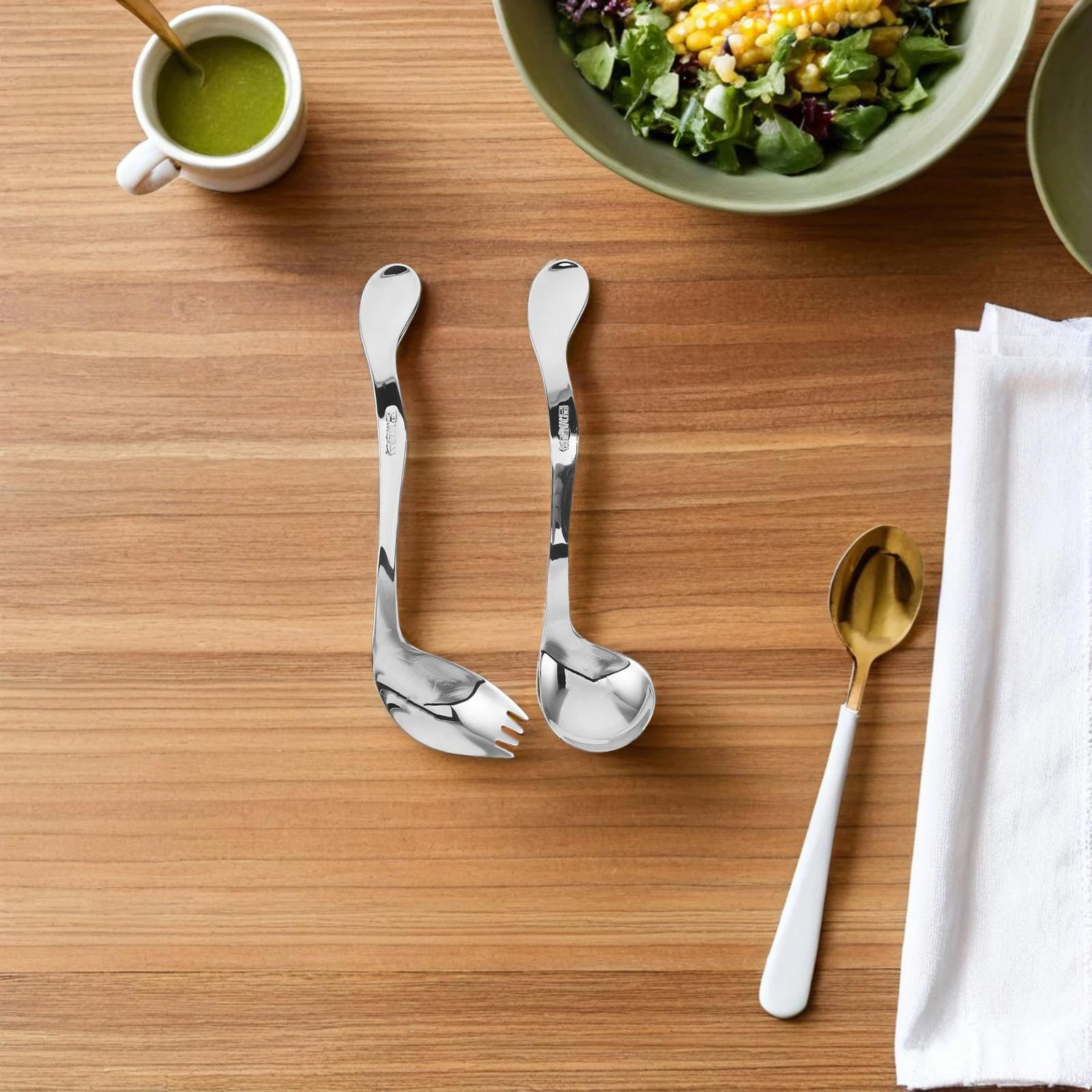 

2pcs Curved Feeding Spoons Forks Adaptive Utensils For Elderly Stainless Steel Angled Cutlery Self Feeding Tableware Disabled