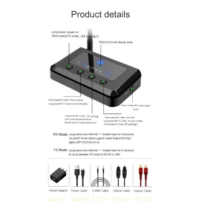 

02DA Portable Receiver Transmitter V5.2 Receiver Transmitter Wireless Transceiver Plastic Device for Enhanced Connectivities