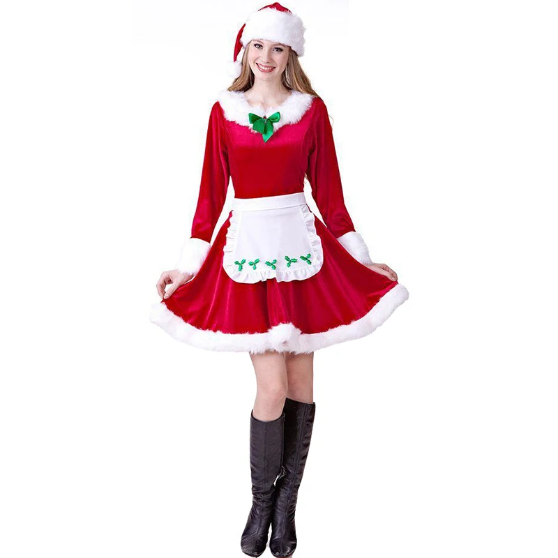 

Girls Red Velvet Christmas Dress Christmas Xmas Sexy Lady Santa Claus Cosplay Costume New Year Xmas Party Exotic Maid Uniform