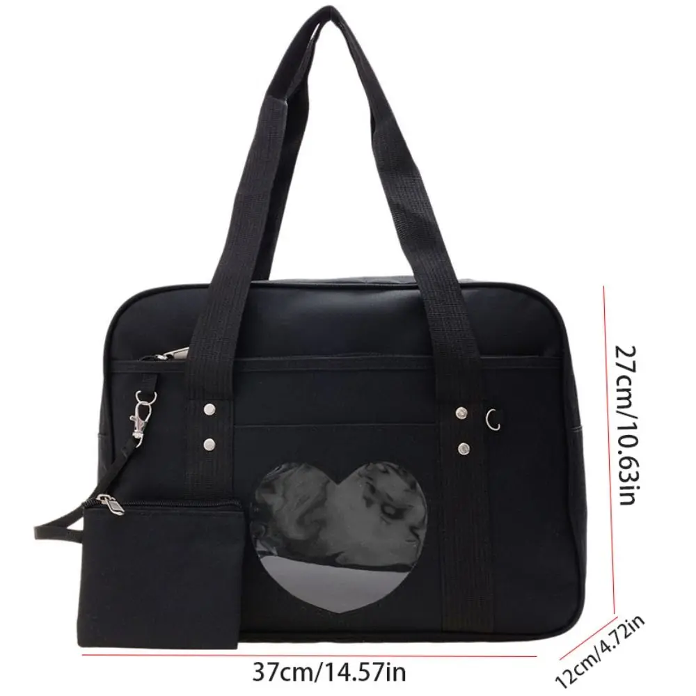 كيس مزموم القلب JK موحدة Itabag سستة اليابانية نمط Preppy أكياس شفافة القطن دمية حقيبة Y2k حقيبة كتف الرجال