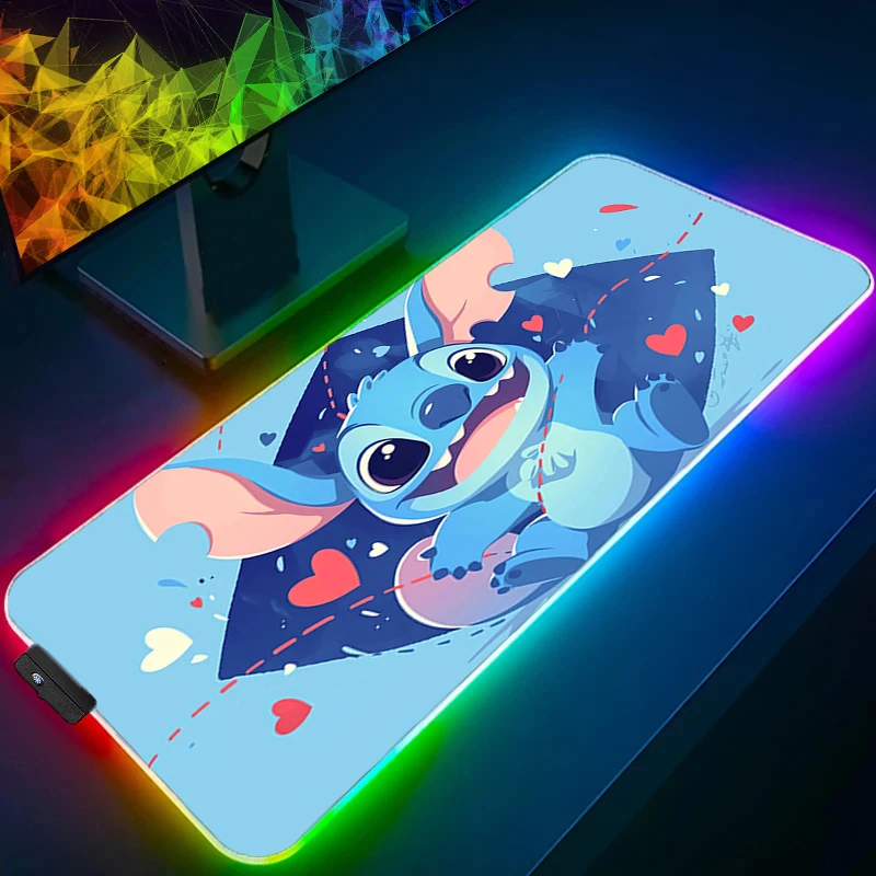 لوحة ماوس ألعاب بإضاءة خلفية LED حافة بيضاء غرزة ألعاب الكمبيوتر المحمول لوحة مفاتيح السجاد الماوس حصيرة RGB سجادة طاولة مطاطية غير قابلة للانزلاق