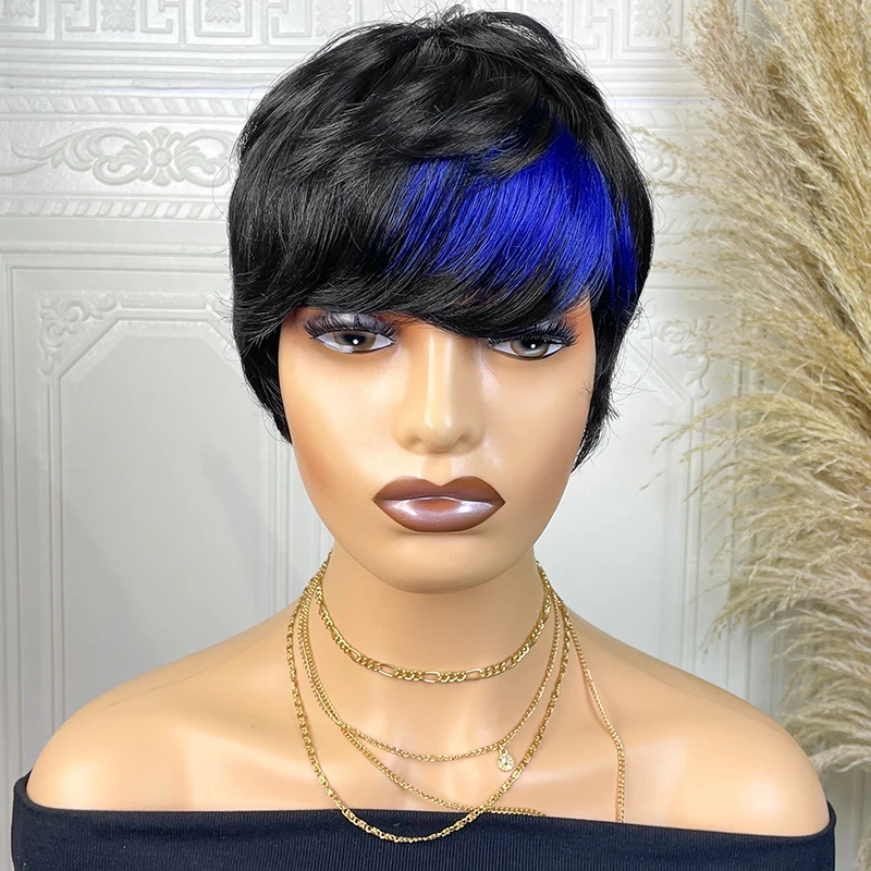 Cheapest Pixie Cut Wigs Human Hair Corled 1B/Blue Brazilian Remy Hair Pixie Cut Wig 1B/60 Fashion Human Hair Full Machine Wig On Sale