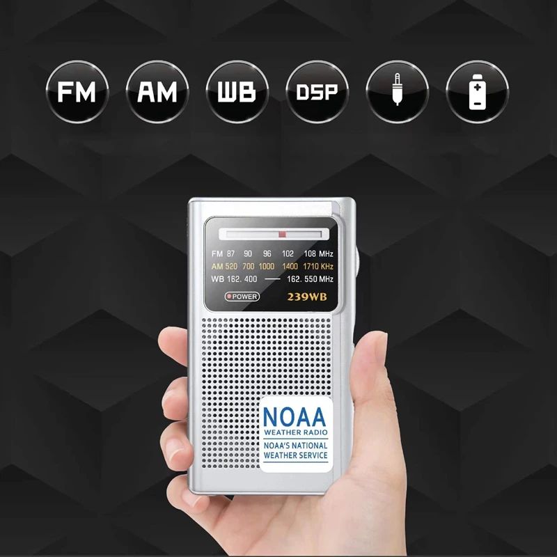 FM AM NOAA Pointer Tuning Radio DSP Mini Handheld Radio Speaker Portable Pocket Radio Receiver With Weather Warning