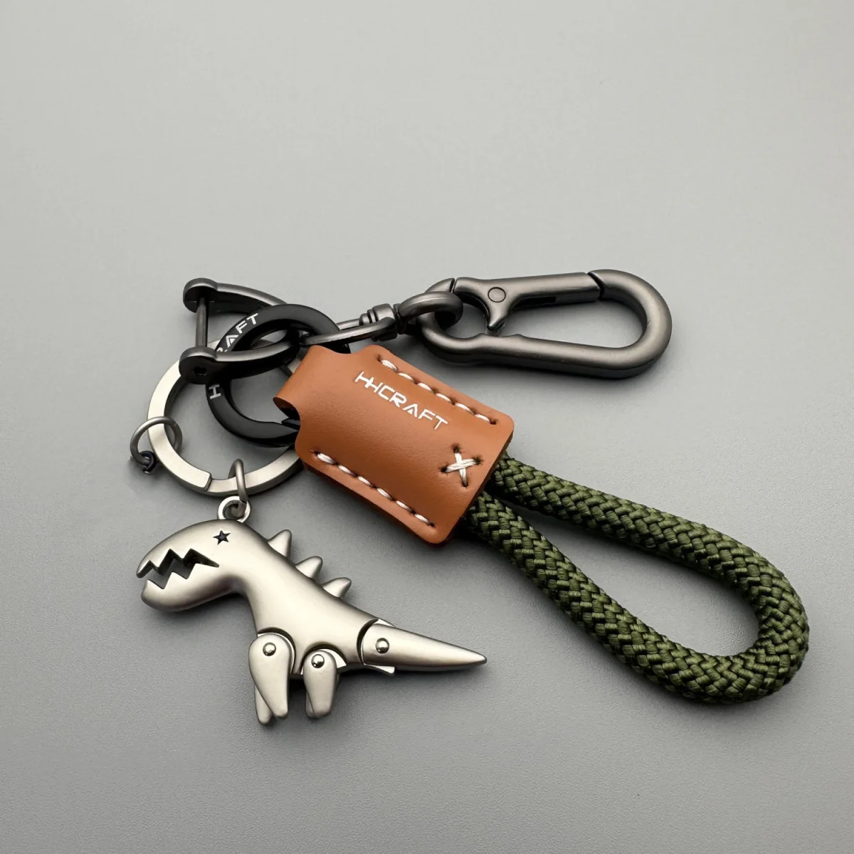 60g Overweight Pendant Minimalist Dinosaur Pendant - Premium Handmade Leather Keychain with Braided Strap Anti Loss Car Keys