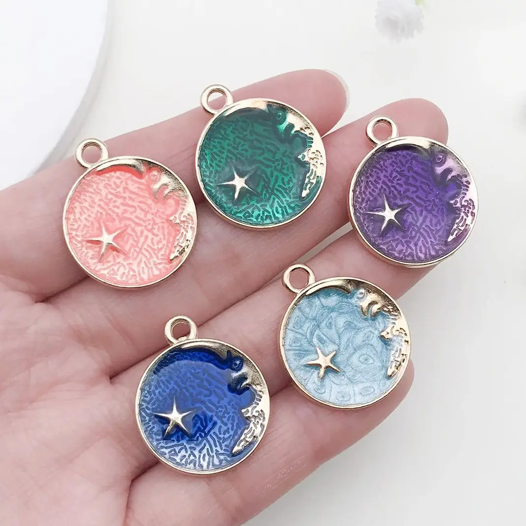 10/12PCs/Lot 6 Colors Moon & Star & Universe Theme Golden Edged char Links Pendant Connectors For DIY Jewelry Making Y2K Charms