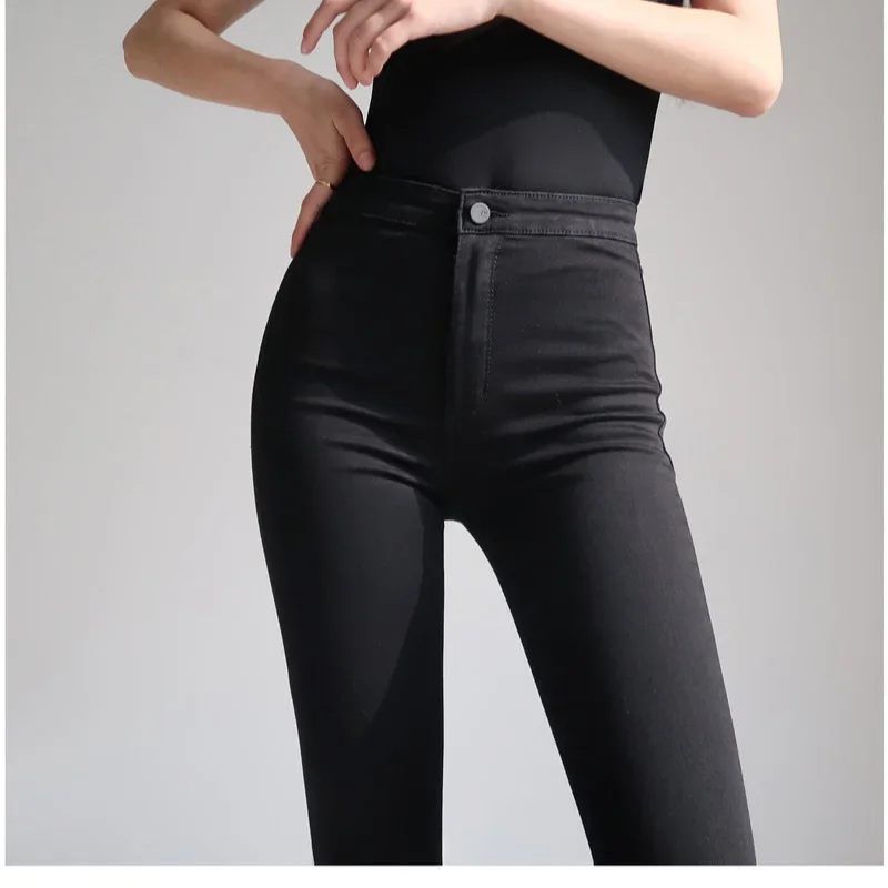 New European Style Elastic Peach Hip High-waisted Slimming Jeans Grey Jeans Women's Mini Pants Pencil Skirt Tightening Effect