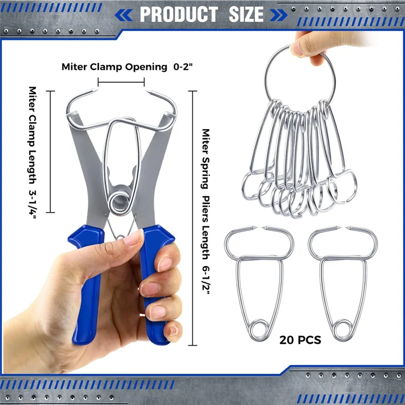 A76K Miter Spring Clamps Kit 20 Miter Clamps With Spring Loaded Pliers For Woodworking Picture Frames Wood Trim Moldings