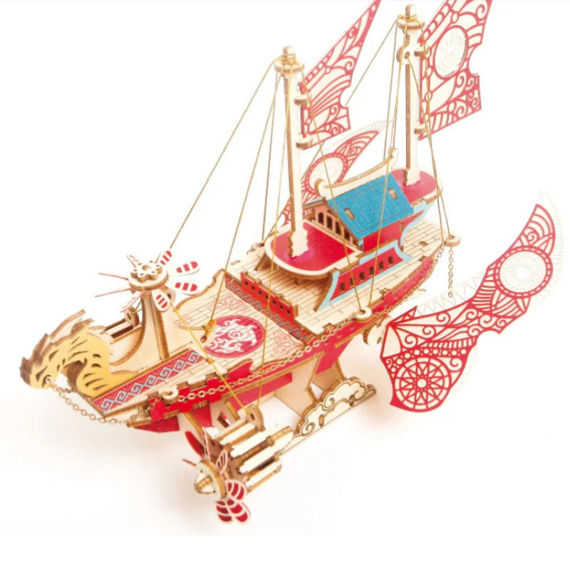 3D Puzzles Wooden Fantasy Airship Models Steampunk Model Building Block Kits Jigsaw DIY Assembly Toy kids adults Gifts