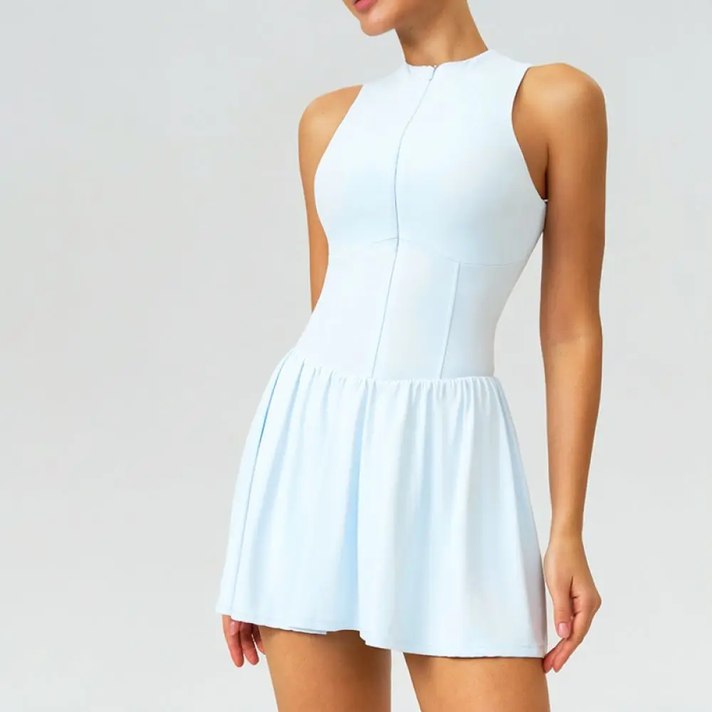 Women Golf Skort Dress Sleeveless Mock Neck Athletic Apparel Breathable Quick Dry Sportswear For Tennis Running Workout