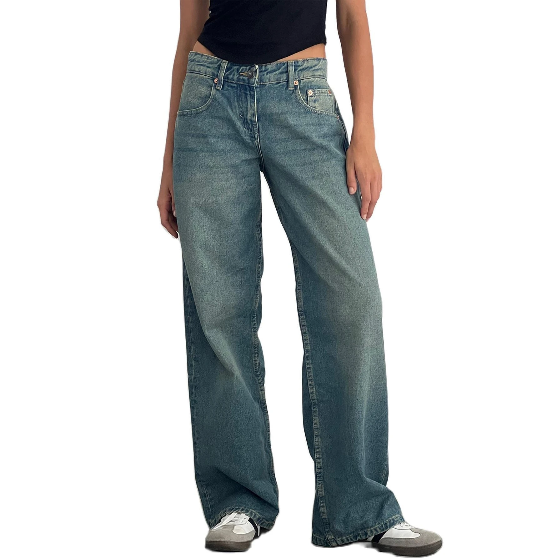 High Quality Straight Leg Denim Jeans for Women Low Waist Pure Desire Style No Brand FZ12175 Micro Flare Type Denim Fabric
