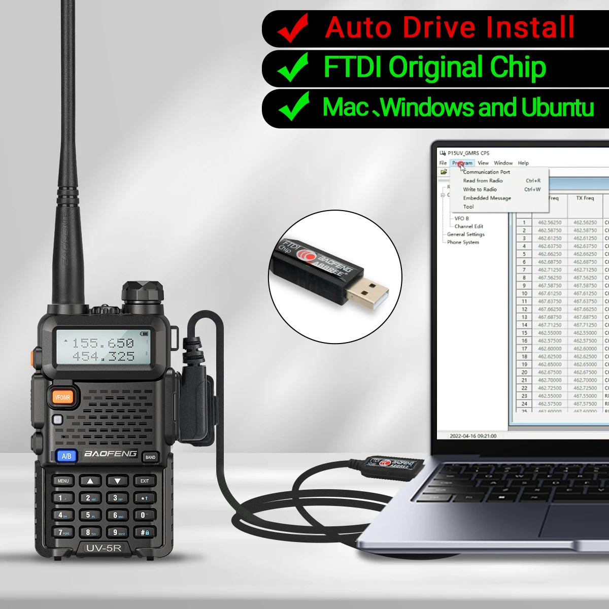 Baofeng-Cable de programación USB FTDI para Walkie Talkie, dispositivo de 2 pines para UV-5R, UV-5RH, BF-888S PRO, Quansheng, UV-21 (8), TYT, Radio