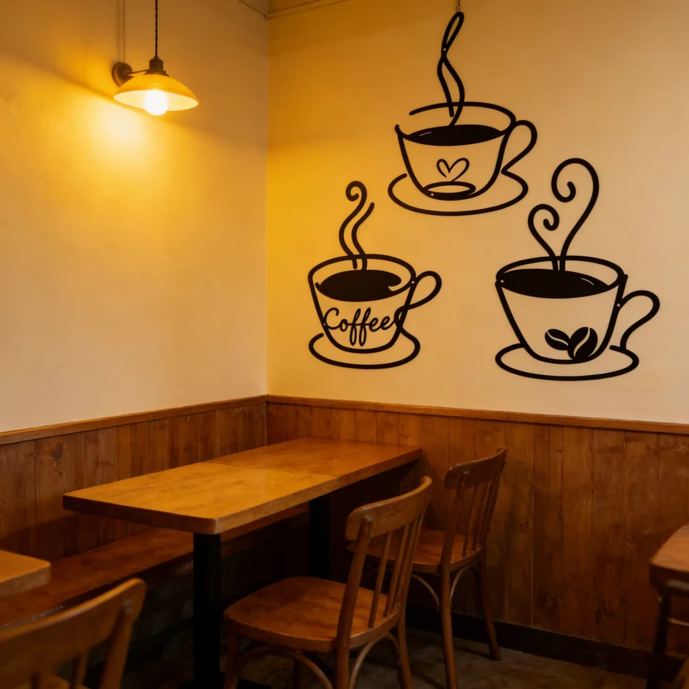 3 Pack Coffee Cup Wall Decor, Metal Coffee Cup Wall Art for Kitchen & Coffee Bar