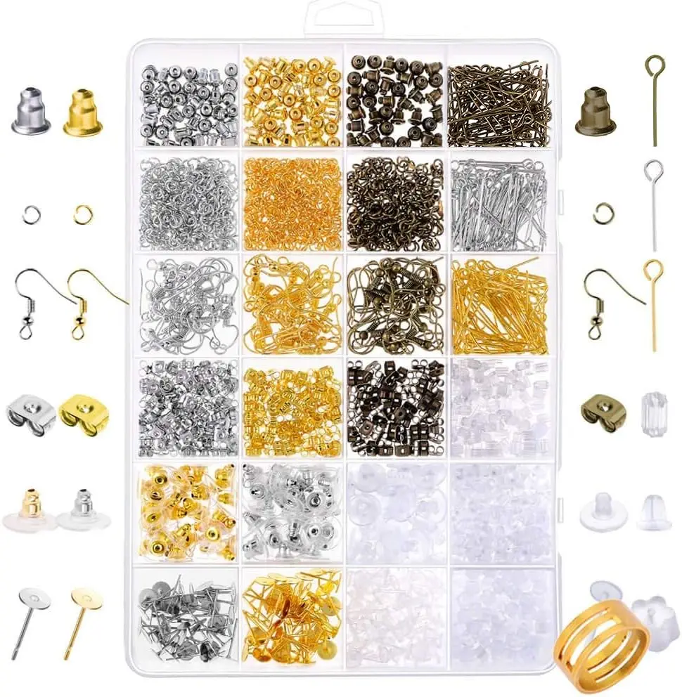 

2400Pcs Earring Making Supplies Kit with 24 Style Earring Hooks, Backs, Posts, Findings for DIY Jewelry