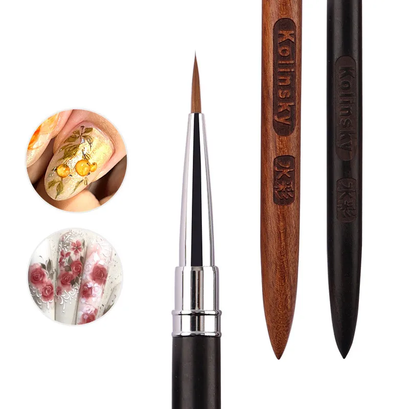 

1/2Pcs Sandalwood Handle Kolinsky Nail Liner Brush Nail Painting Pen Acrylic UV Gel Brushes Crystal Manicure Tool Nail Brush