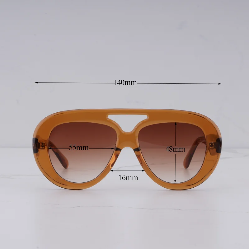 INS Fashion Women's Luxury Pilot Sunglasses 2024 Trendy Double Bridge Clear Brown Sunnies Female Niche Acetate Solar Glasses