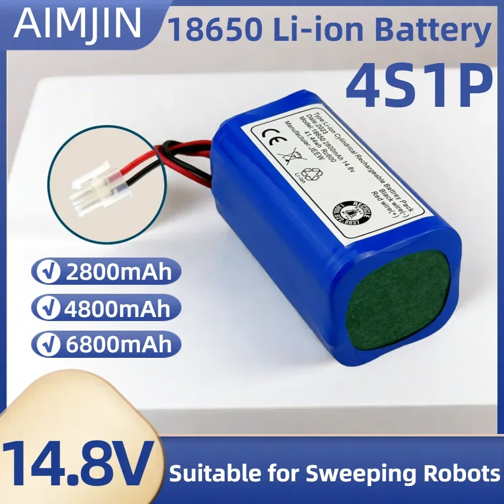 18650 4S1P 14.8V Rechargeable Lithium-ion Battery 2800/4800/6800mAh Suitable for Xiaomi Sweeping Robot Replacement  Battery