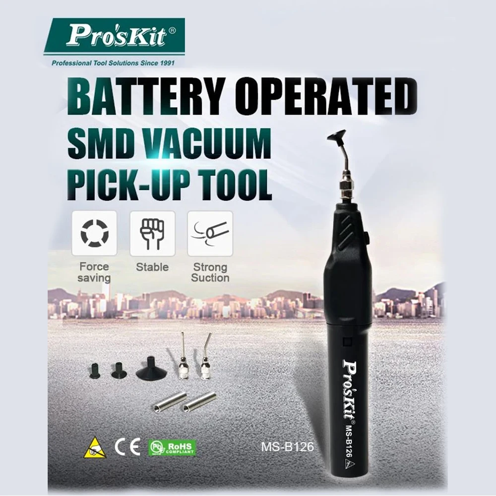 Pro'sKit MS-B126 точный Вакуумный патрон, Антистатическая всасывающая ручка для микросхемы IC SMT, электронные детали, устройство поглощения линз