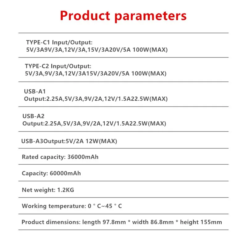 100% высококачественный популярный мульти-USB-выход PD100W быстрая зарядка 60000 мАч открытый DJI дрон ноутбук литий-полимерный блок питания