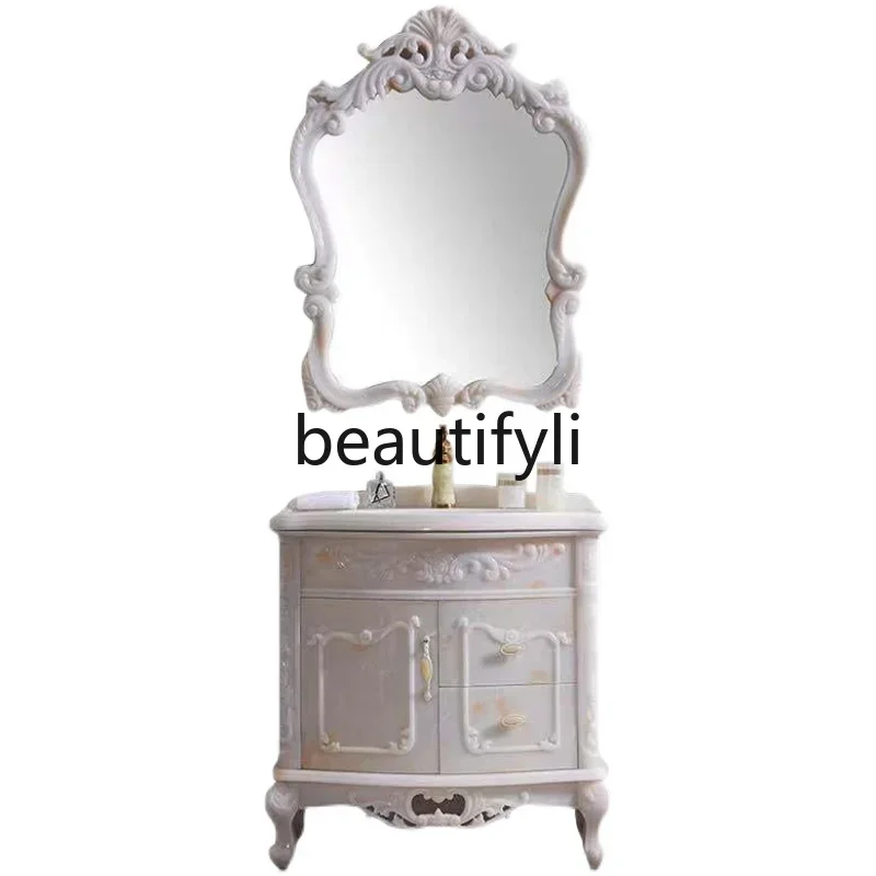 

European marble bathroom cabinet combination artificial jade integrated bathroom floor wash basin bathroom cabinet