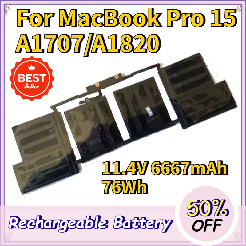 11.4V 6667mAh 76Wh Laptop Battery for MacBook Pro 15 A1707 A1820 Late 2016 Mid 2017 MLH32 MLH42