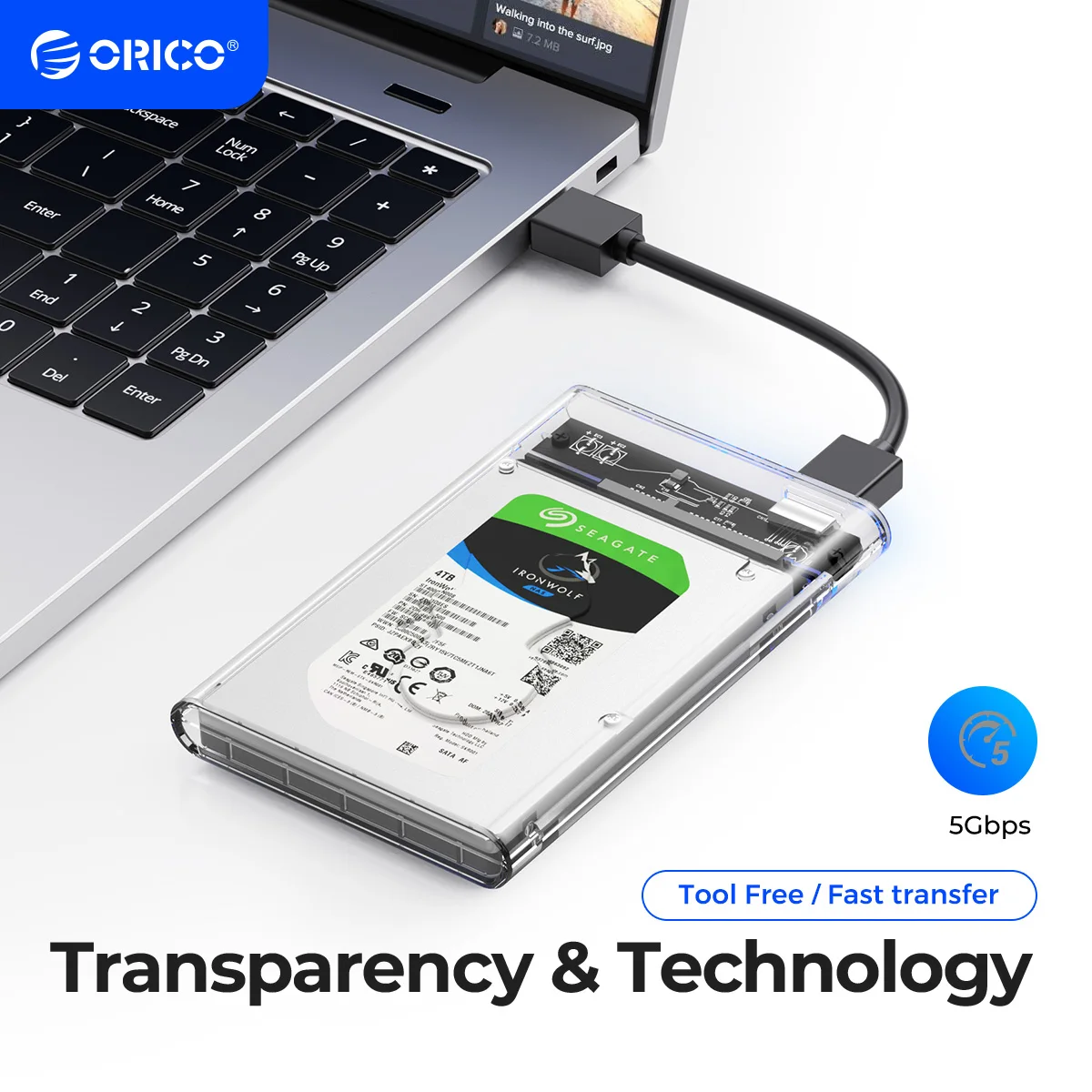 ORICO-carcasa transparente tipo C para disco duro, carcasa para HDD de 2,5 pulgadas, USB3.1, Gen2, 10gbps, compatible con protocolo UASP con Cable