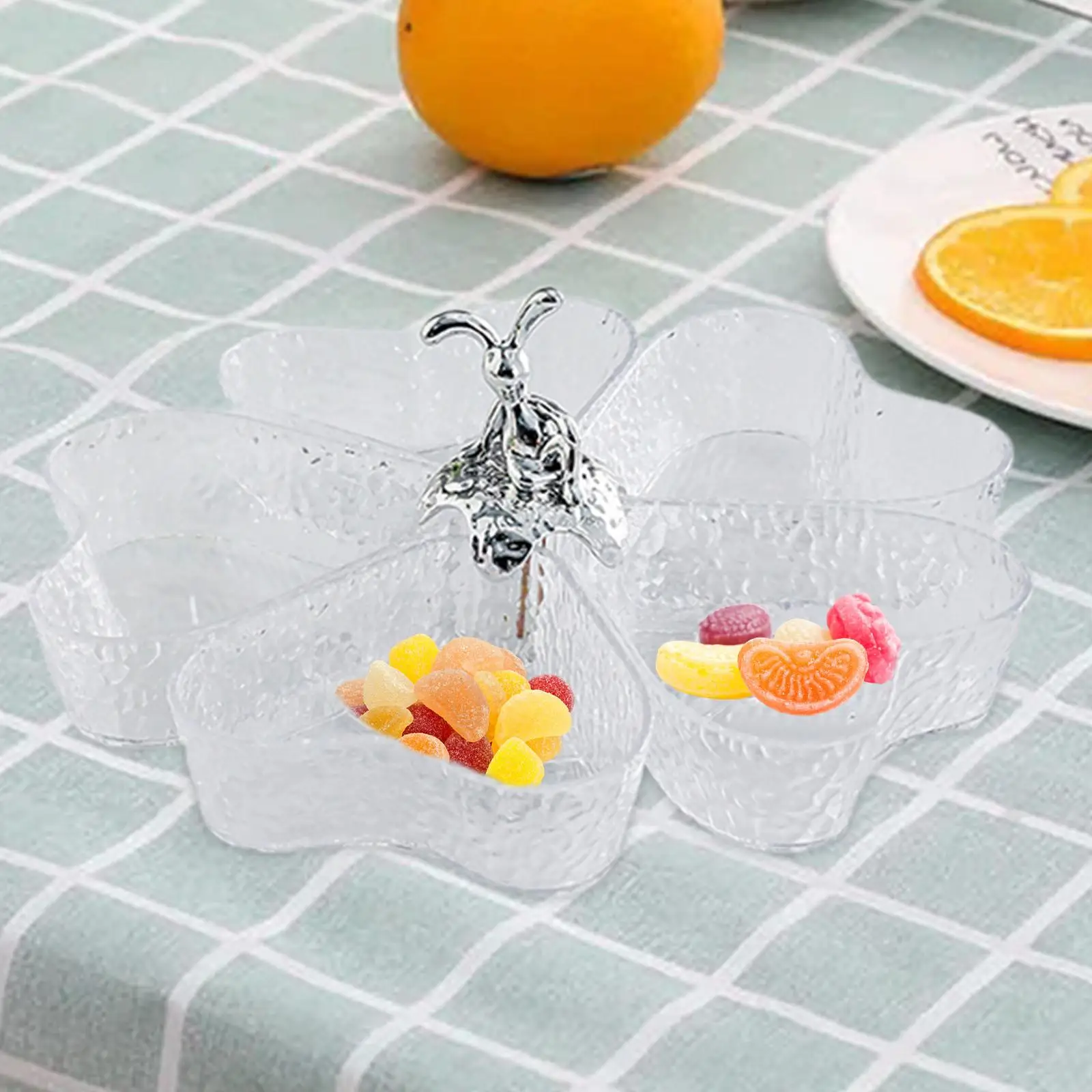 Modern Rotating Serving Plate with Dividers PP Plastic Tray for Candy Fruit Vegetable Snack Party Table