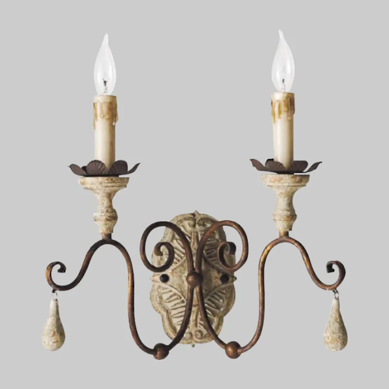 American country French solid wood carving retro old wall lamp living room dining room bedroom