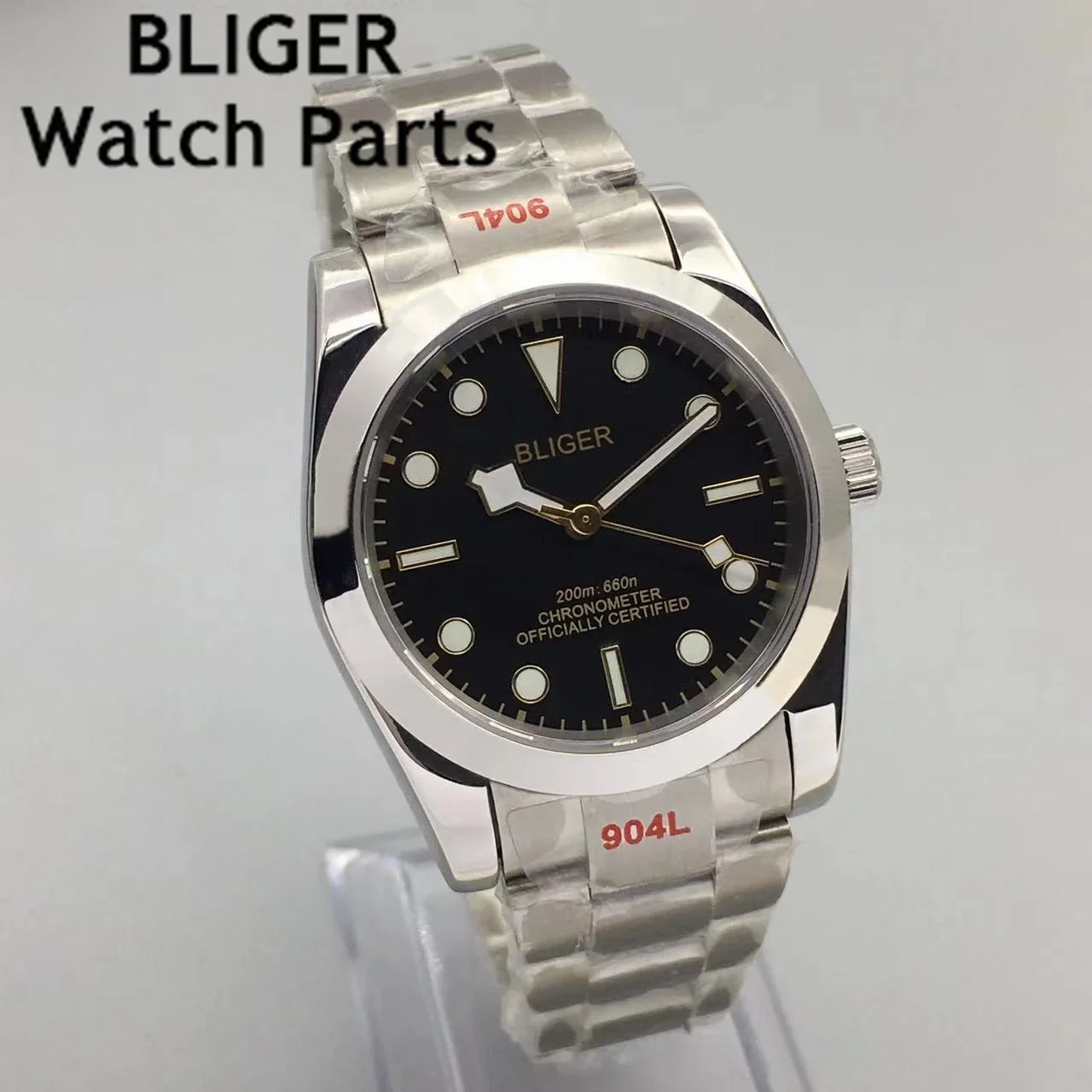 

BLIGER 36mm 39mm Automatic Men Watch Oyster Bracelet NH35A MIYOTA 8215 PT5000 Hand Sapphire Glass Luminous Gray Black dial